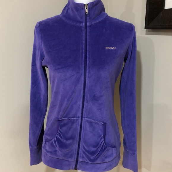 **REEBOK* Purple Velour Zip-Up Sweatshirt w Pockets - Picture 1 of 7